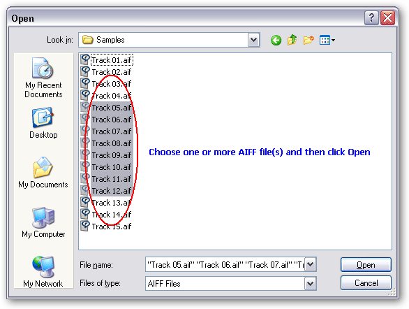 Choose one or more AIFF file(s)