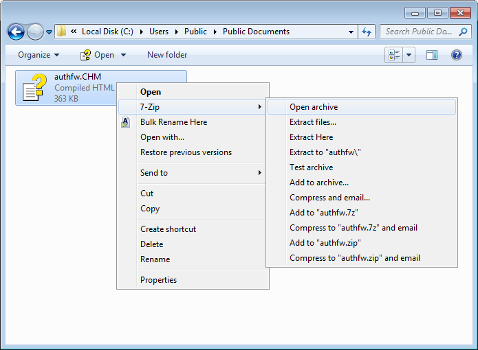 Right-click on CHM