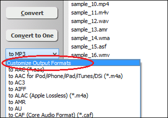 Click Customize Output Formats at Output Format