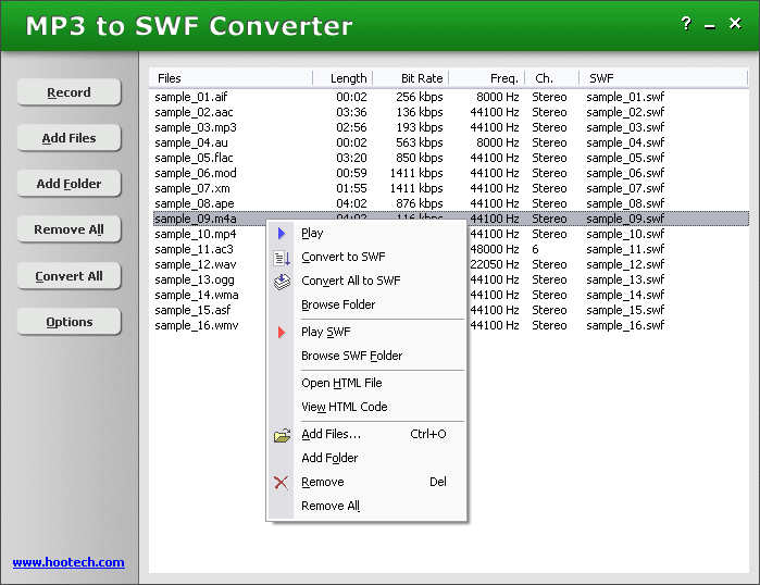 MP3 to SWF Converter Main Window