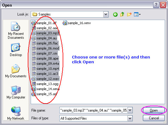 Choose one or more MP3/WAV file(s)