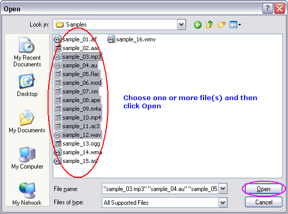 Choose one or more MP2 file(s)