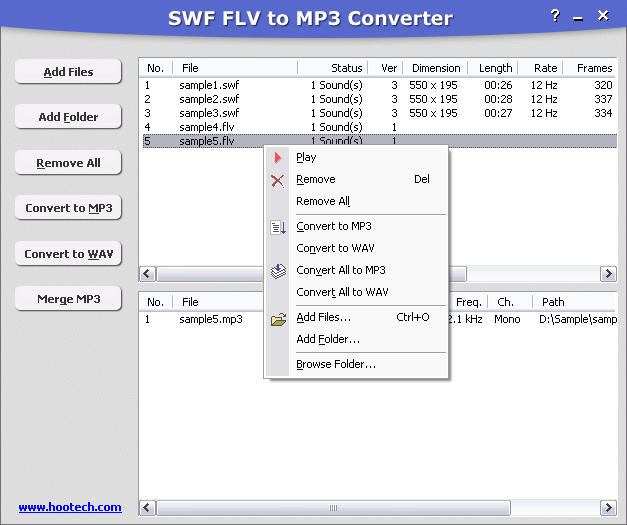 SWF FLV to MP3 Converter Main Window