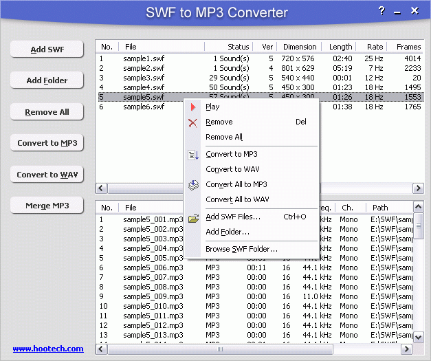 SWF to MP3 Converter Main Window