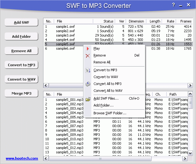 Convert SWF to MP3 and SWF to WAV quickly and easily.